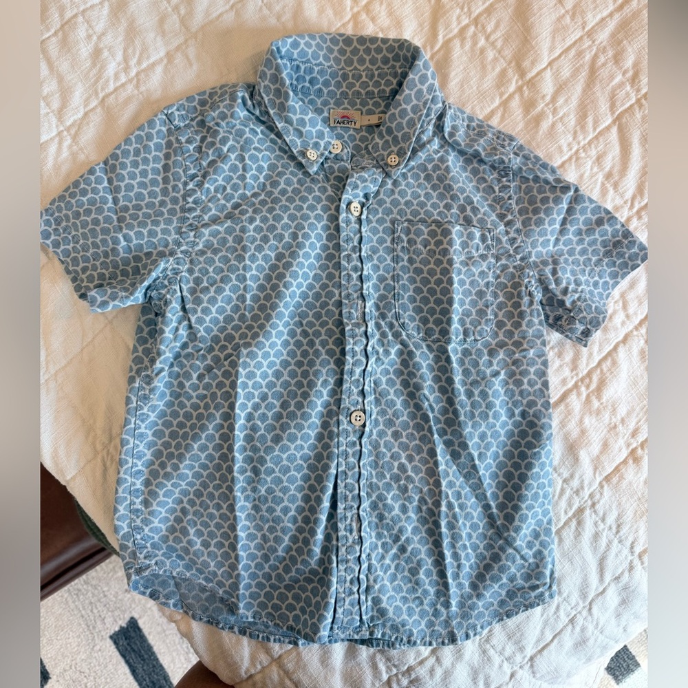 Faherty Light Blue Scallop Pattern Boy’s Shirt